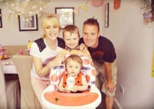 Sarah Collins with fiance Tom Durance, son Freddie, 8 and two-year-old Lily
