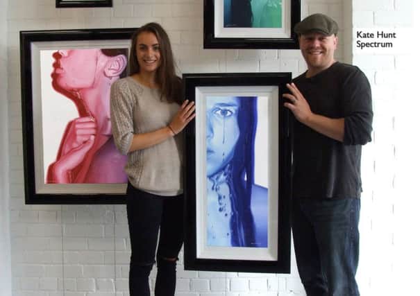 Young Ripon artist Kate Hunt with Alister Colley at his Zeitgeist Fine Art gallery in Pateley Bridge.
