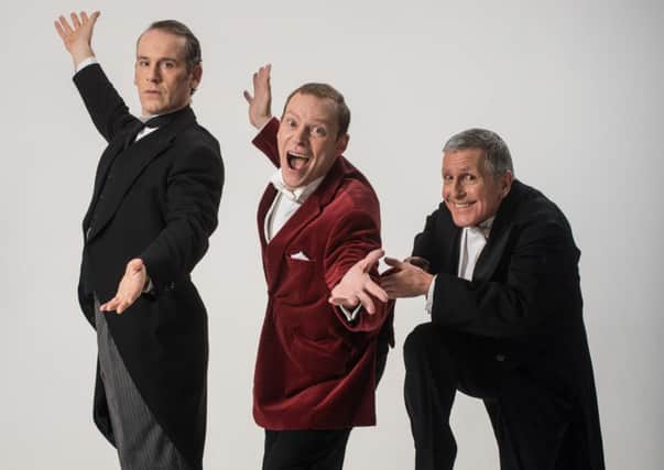 Jason Thorpe as Jeeves, Robert Webb as Bertie Wooster and Christopher Ryan as Seppings in  Jeeves and Wooster - Perfect Nonsense. (Picture by Hugo Glendinning)