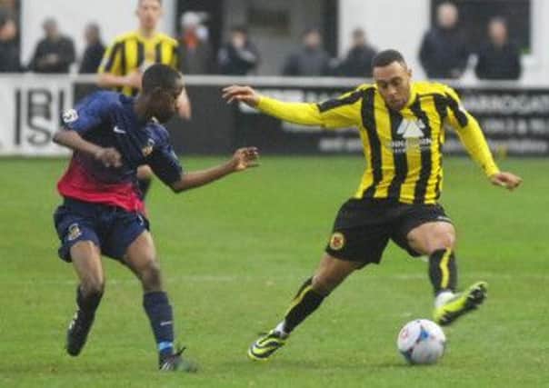 Jake Speight in action for Harrogate Town