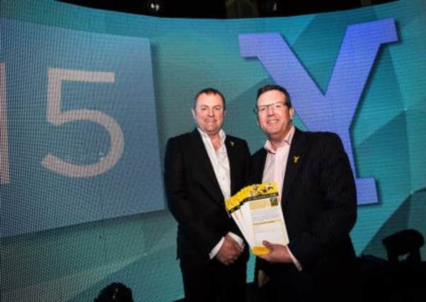 Award s joint  organiser Simon Cotton with chief executive of Welcome to Yorkshire, Gary Verity at Y15 (s).