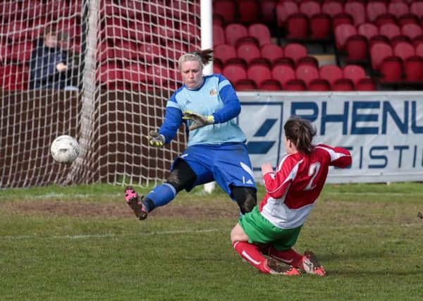 Harrogate Railway's Emma Lansdall scores the second (Caught Light Photography)