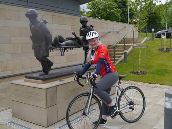 Rosie O'Connell by the Help for Heroes statue