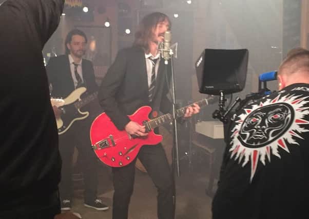 The UK Foo Fighters filming a video in the Blues Bar in Harrogate with Jay Apperley on lead vocals. (Picture courtesy of Ont Sofa)