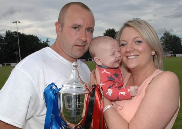 Darren and Katie Clifford with baby Oscar at a previous Sadie Rose charity football match in Knaresborough. (1307308AM2)