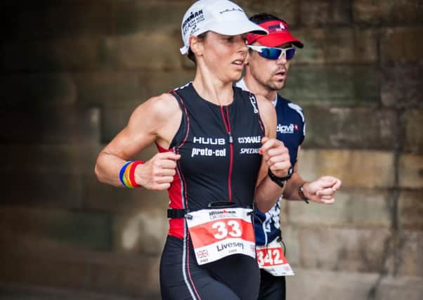 Caroline Livesey on her way to second at the Ironman UK event