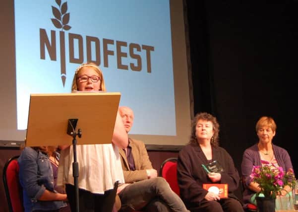 NiddFest children's poetry competition winner Katherine Quinlan, aged ten, with Poet Laureate Carol Ann Duffy, second from right. (Picture by Mike de Horsey)