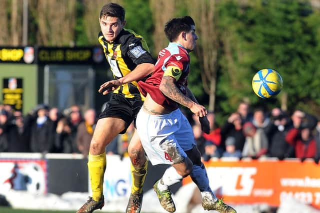 Tom Platt in action for Harrogate Town