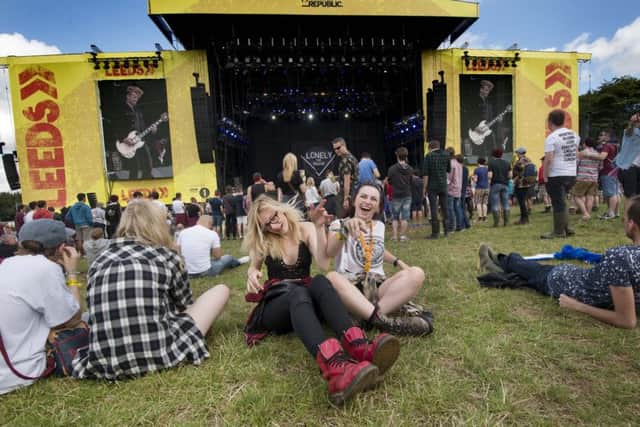 Leeds Festival, Bramham Park - Day 1.
Jess Hall, left, and Hannah Clancy enjoying Lonely the Brave on the main stage.