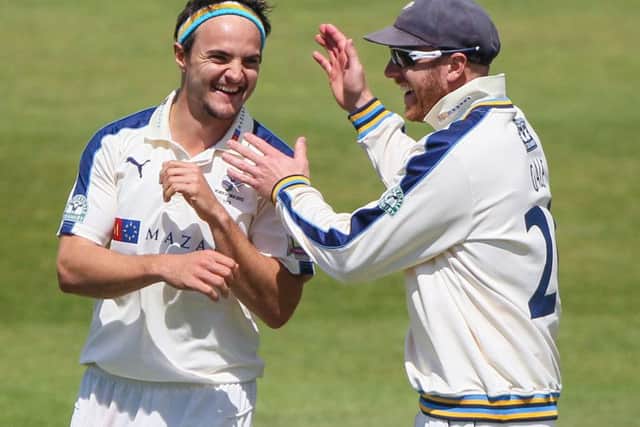 Yorkshire captain Andrew Gale, right, with top wicket-taker for the County Championship season, Jack Brooks.