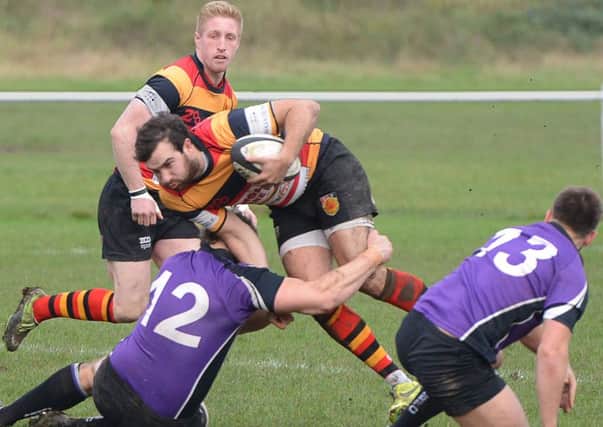 Harrogate's Barry Frost charges through a tackle against Leicester Lions last season (Photo: Richard Bown)