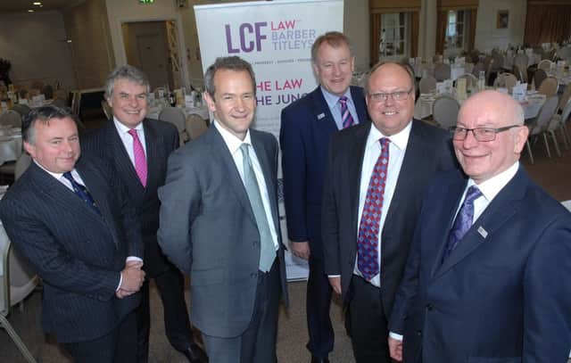 Alexander Armstrong (centre) with Duncan Williams of Williams Investment Management, Graham Scott of Lloyds Bank, Simom Stell of LCF Barber Titleys Howard Matthews and Richard Davis of LCF Barber Titleys. (1510091AM1)