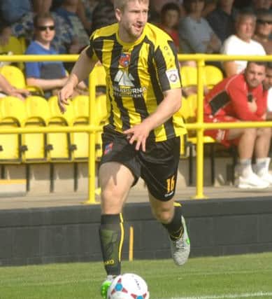 Harrogate's Louis Swain opened the scoring with a well struck shot (1508224AM7)