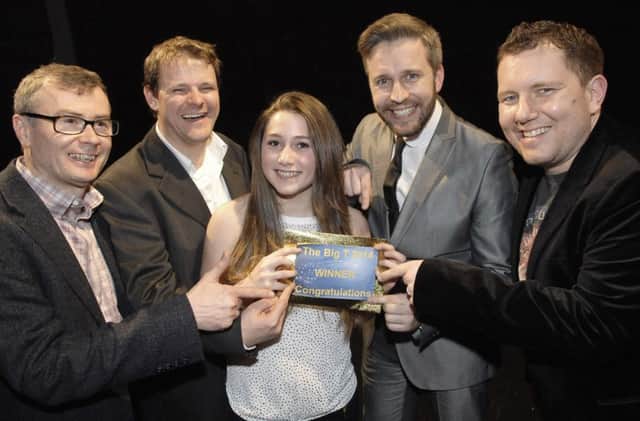 Alexa Wilkinson, winner of The Big T contest 2014 with the Harrogate Advertiser's Graham Chalmers, actor Tim Steadman, actor Chris Clarkson and Stray FM'd Alex Cann.  (1403282AM29)