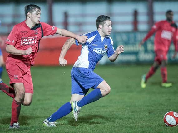 Harrogate Railway's Dan Barrett scored and was sent-off in the abandoned clash (Photo: Caught Light Photography)