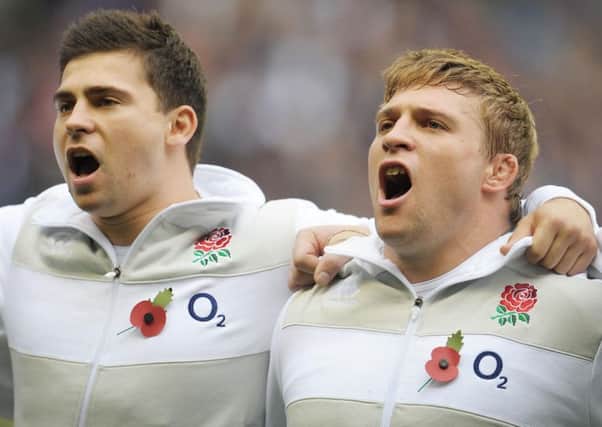 England's Ben Youngs (left) and Tom Youngs sing the National Anthem before a match at Twickenham in 2012. (Tim Ireland/PA Wire).