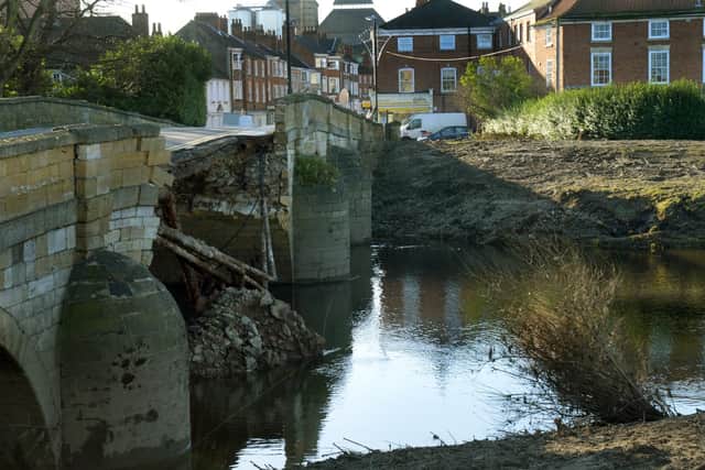 The collapsed bridge in Tadcaster which cut the town in two