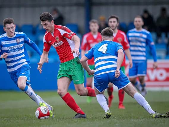 Harry Coates in action at Radcliffe Borough (Photo: Caught Light Photography)