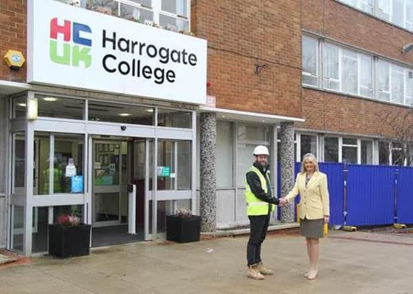 Construction Site Manager Gary Kemp on campus with Harrogate College Principal Debra Forsythe-Conroy