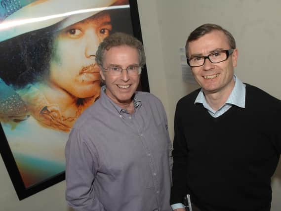 Harrogate Advertiser's Graham Chalmers with legendary rock music photographer Gered Mankowitz.