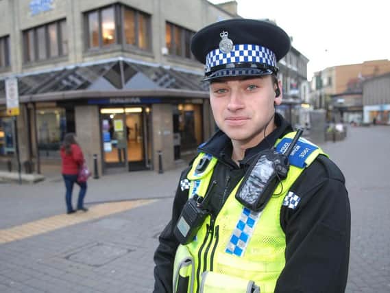 Harrogate town centre PCSO Dan Smyth outside one of the street drinking "hotspots". Picture:Adrian Murray(1602024AM2).