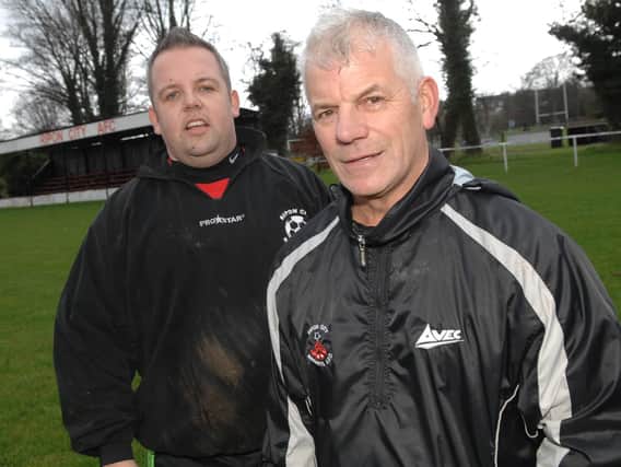 Ripon City boss Micky Baldwin, right, and assistant Dan Metcalfe who has been filling in between the sticks