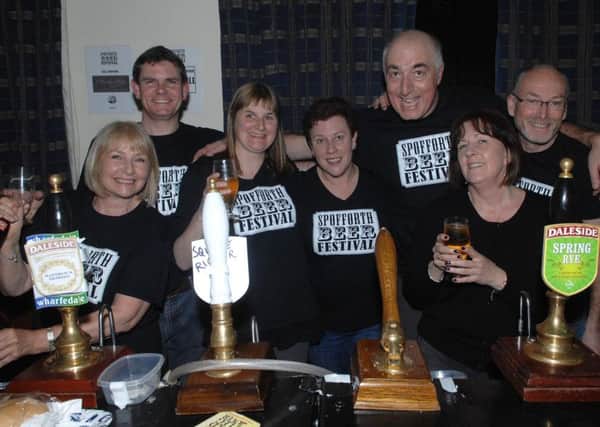 NAWN 1603112AM5 Spofforth Beer Festival. Kath Kelly, Simon Darbyshire, Sarah Darbyshire, Robyn Farmer, Nigel Booth, Liz Dent and Neil Townend.(1603112AM5)