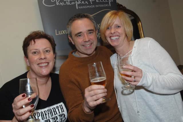 NAWN 1603112AM7 Spofforth Beer Festival.Robyn Farmer, Christopher Verity and Sally Verity.(1603112AM7)