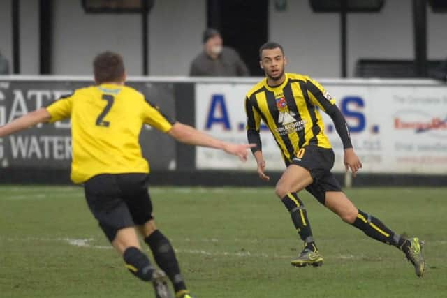 Warren Burrell, right, was sent off for a second time in two months against Curzon Ashton