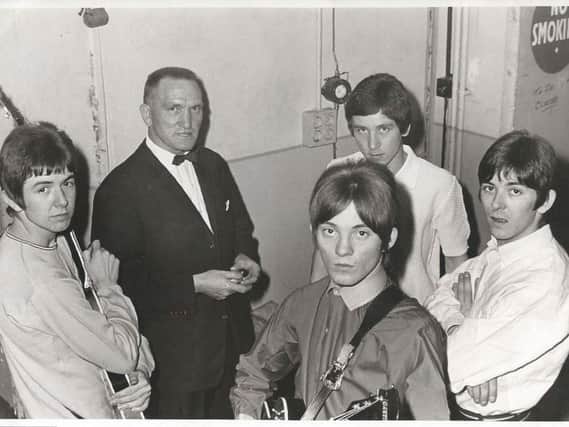 A rare photograph of The Small Faces backstage at the Royal Hall in Harrogate in 1966 with support band The Vikings' manager. (Picture courtesy of Mike Hine)