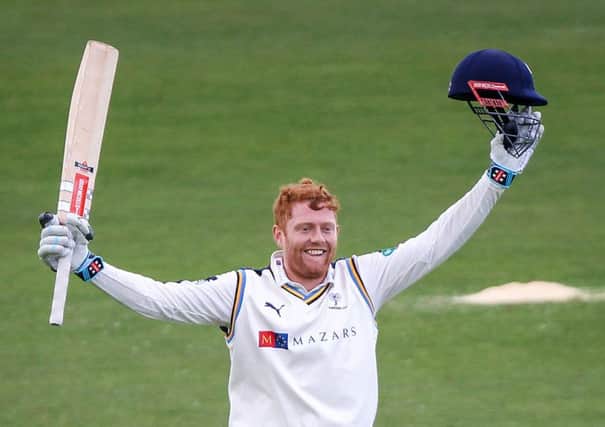 Yorkshire's Jonny Bairstow celebrates his double century against Hampshire earlier this week. Picture: Alex Whitehead/SWpix.com