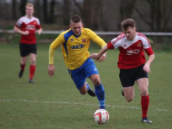 Fatlum Ibrahimi on the ball for Knaresborough Town against AFC Mansfield, who have secured promotion to the Premier Division (Photo: Craig Dinsdale)
