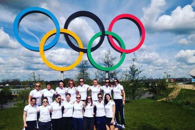 The Harrogate squad under the Olympic Rings