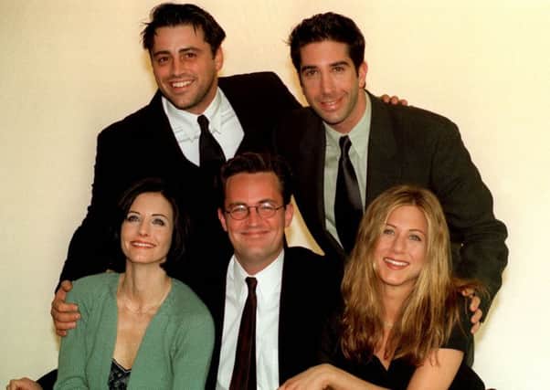 EMBARGOED TO 0001 MONDAY SEPTEMBER 22
File photo dated 25/3/98 of stars of the American sitcom Friends (left to right) Matt Le Blanc, David Schwimmer, Courteney Cox, Matthew Perry and Jennifer Aniston.   The final ever episode of hit show has been named the nation's favourite episode to mark the 20th anniversary of the series. PRESS ASSOCIATION Photo. Issue date: Monday September 22, 2014. Viewers of TV channel Comedy Central voted for their top choices from the 236 episodes made during the programme's decade-long run. See PA story SHOWBIZ Friends. Photo credit should read: Neil Munns/PA Wire