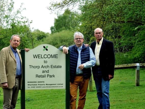 Left to right: John Richardson Chairman of Thorp Arch Parish Council, Bernard Crooks and Peter Locke Chairman of TAG - all Members of the TAG Committee at Thorp Arch Estate and Retail Park.