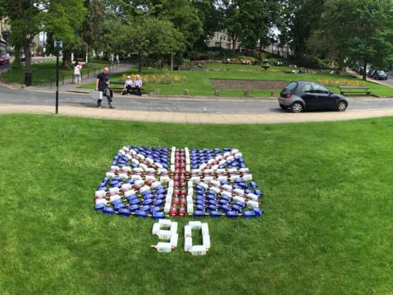 The British flag made out of Slingby Gin by The Spirit of Harrogate on Montpellier Hill in Harrogate.