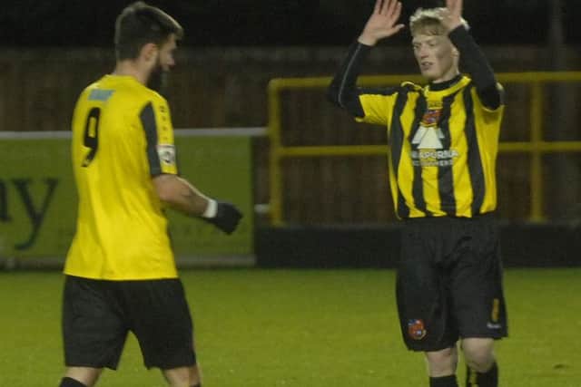 James Cadman, right, played in the play-off semi-final against AFC Fylde last season