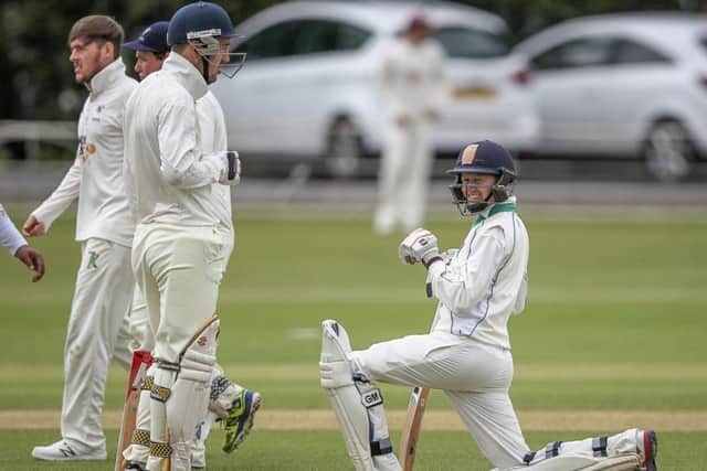 Jonny Tattersall stretches out when batting for Harrogate on Saturday (Photo: Caught Light Photograpy)