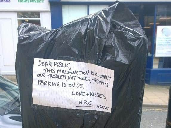 A sign placed on a Harrogate ticket machine - image by Vicky Carr