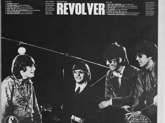 The back sleeve of The Beatles' 1966 album Revolver.