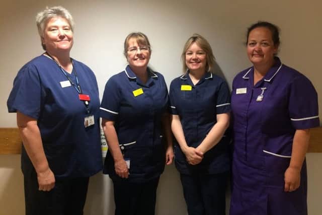 Staff from the outpatients team, L-R: Ruth Horne. Tracy Hird, Lynn Briggs and Heather McKenzie-Shore