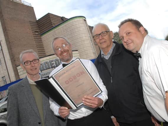 Pictured at Harrogate Odeon's 80th birthday party are James Bettley assistant manager from 1966-1969, David Wilkinson general manager from 1989-present day, Derrick Armstrong senior technician 1958-1997 and Kevin Langford cinema manager 1987- present day. (16010013AM)