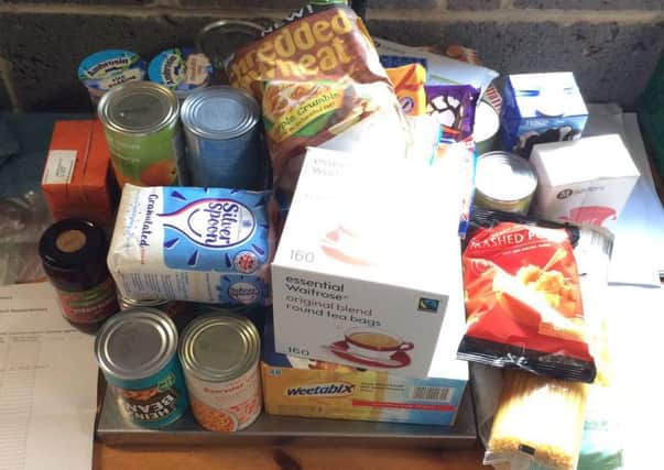 This is a typical foodbank parcel. The Harrogate District Foodbank, which opened in 2013, last year provided 1,461 three-day emergency food supplies to people in crisis. The foodbank is entirely volunteer-run.