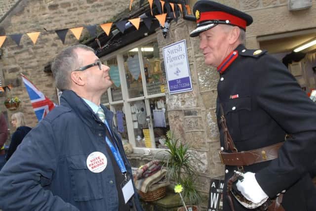 The Harrogate Advertiser Series' Graham Chalmers chats during to  The Deputy Lieutenant of North Yorkshire David A Kerfoot MBE the judging tour.