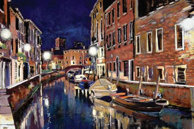 Night time moorings - A new painting in  Venice by Tony Brummell Smith.