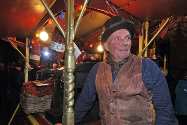 24 November 2016.......   Tommy Cole selling chestnuts at Wetherby lights switch-on. Picture Tony Johnson.