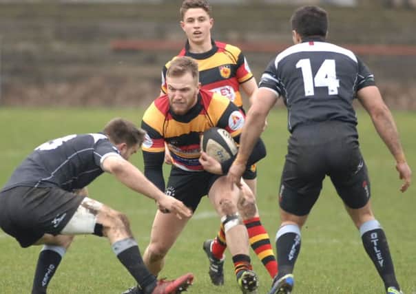 Harrogate RUFC's Jonny Giles on the charge during his side's National Two North defeat at Otley. Picture : Adrian Murray