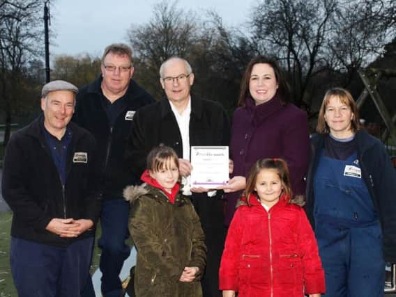 Founder of Harrogate MUMbler Sally Haslewood presented the award along with her two children Eva and Tilly, to Head of Parks & Environmental Services Patrick Kilburn, and members of the team who look after the park and play area.