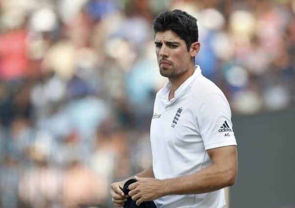 TOUGH TOUR: England cricket captain Alastair Cook shows his disappointment after losing in Chennai. Picture: AP/Tsering Topgyal