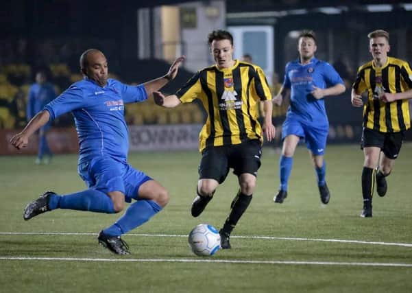 Jack Emmett in action during Harrogate Town's County Cup win over Campion. Picture: Caught Light Photography